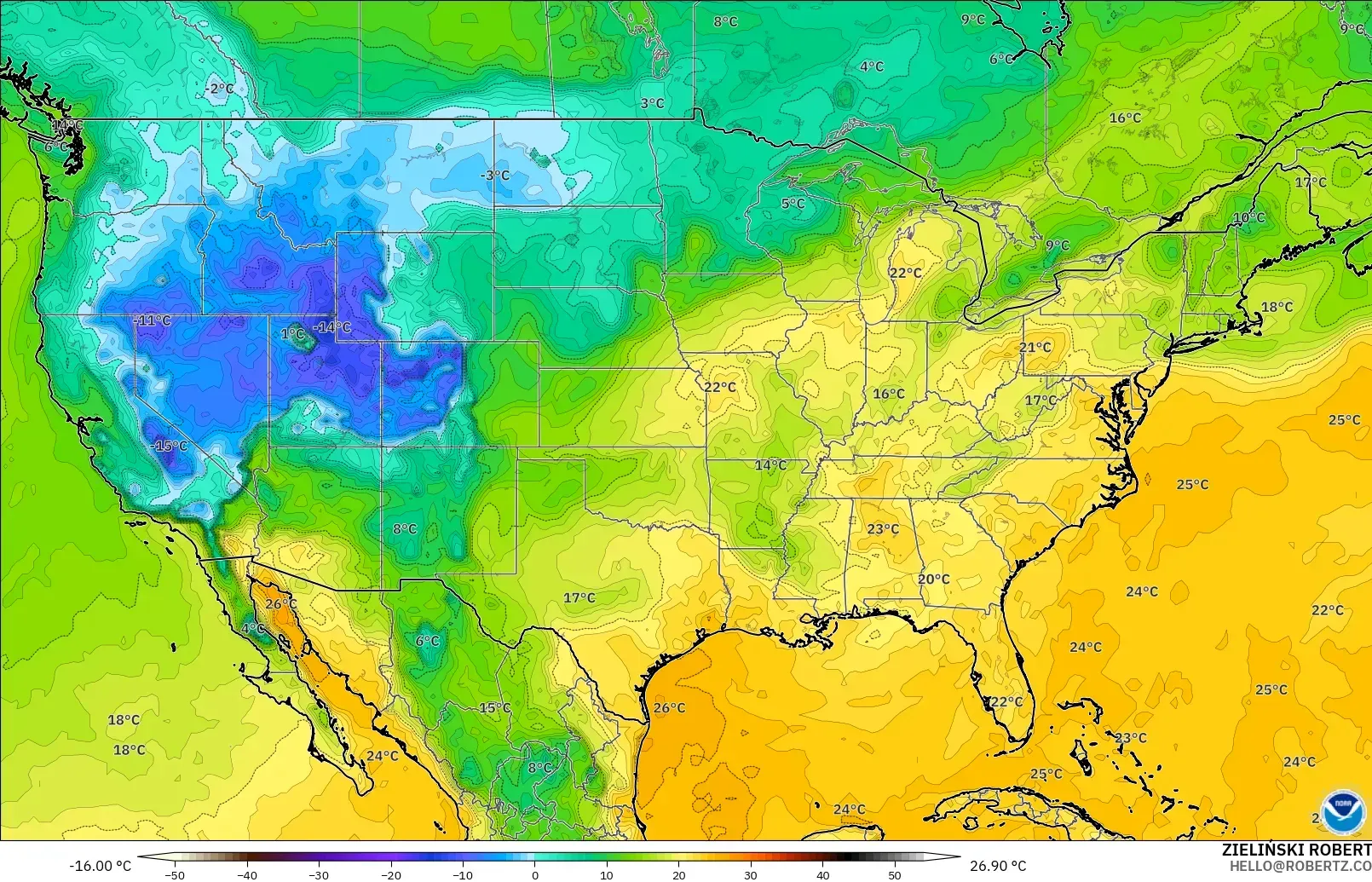 GFS modelo - Estados Unidos, Punto de rocío a 2 m