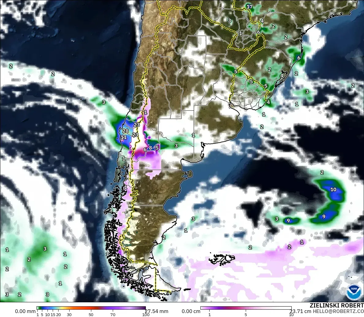 GFS modelo - Argentina, Precipitación, nubes y presión