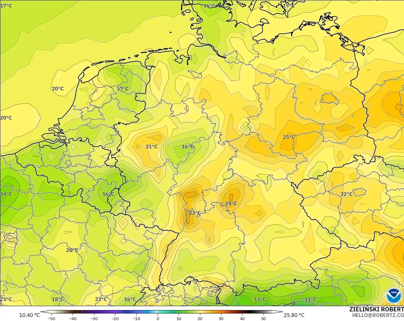 GFS modelo - Alemania, Temperatura a 2 m