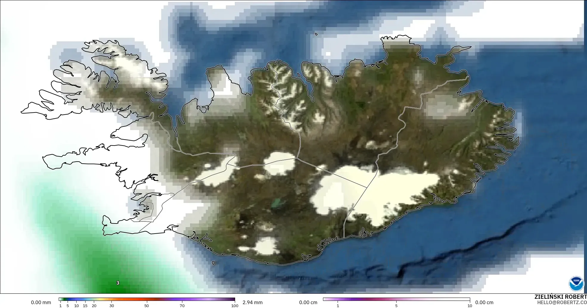 GFS modelo - Islandia, Precipitación, nubes y presión