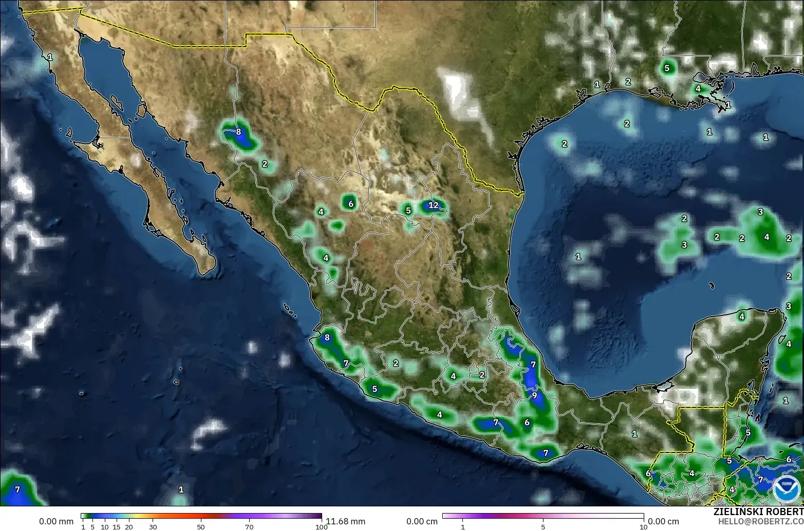 GFS modelo - México, Precipitación, nubes y presión