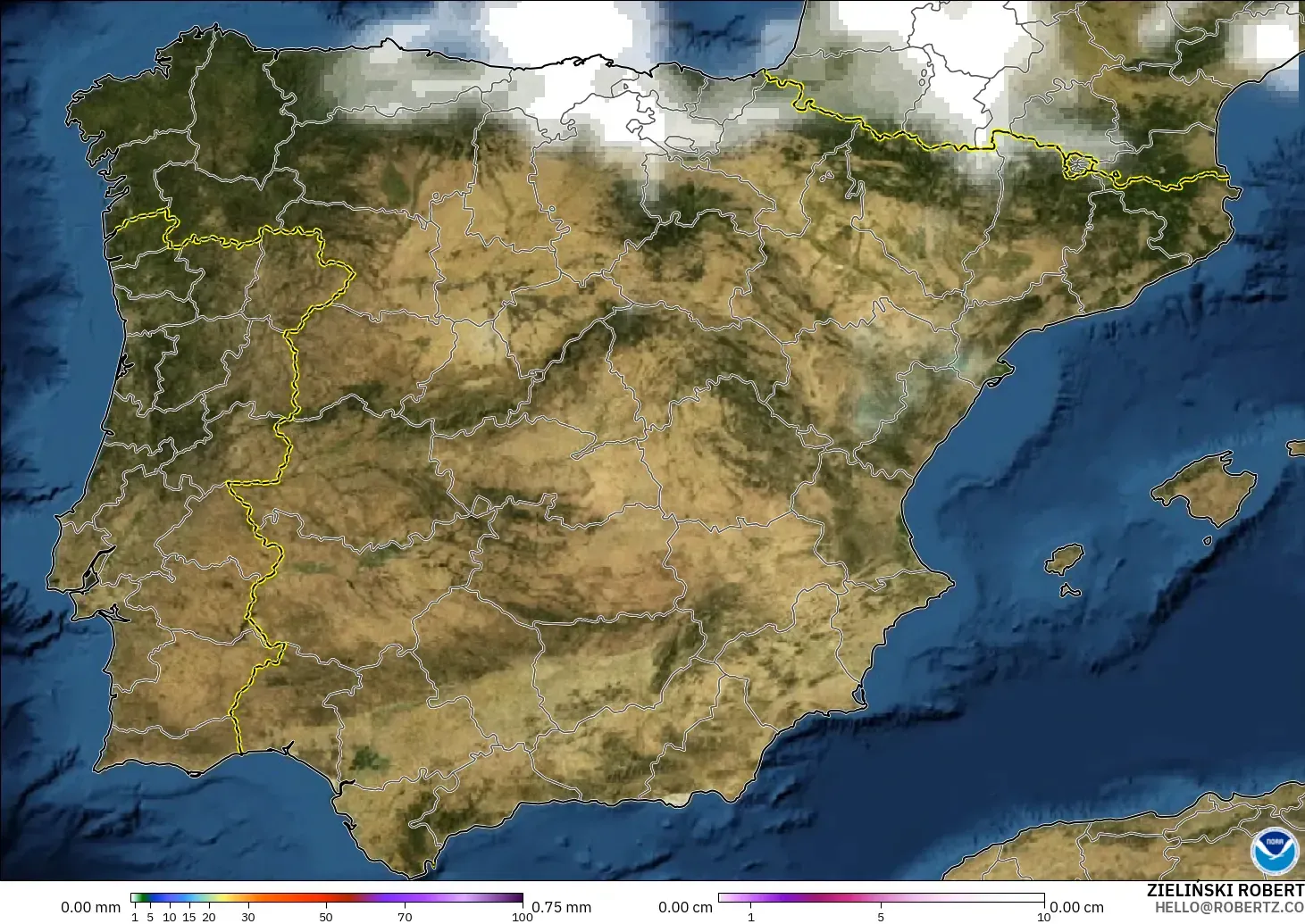 GFS modelo - España, Precipitación, nubes y presión