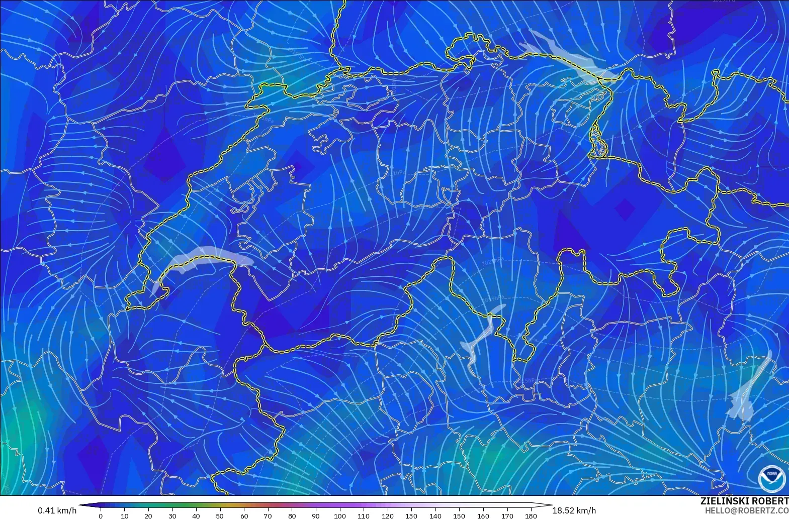 GFS modelo - Suiza, Viento a 10 m