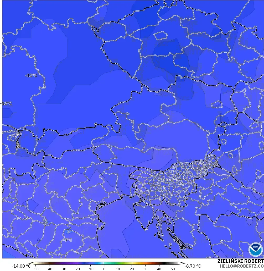 GFS modelo - Austria, Temperatura a 500 hPa