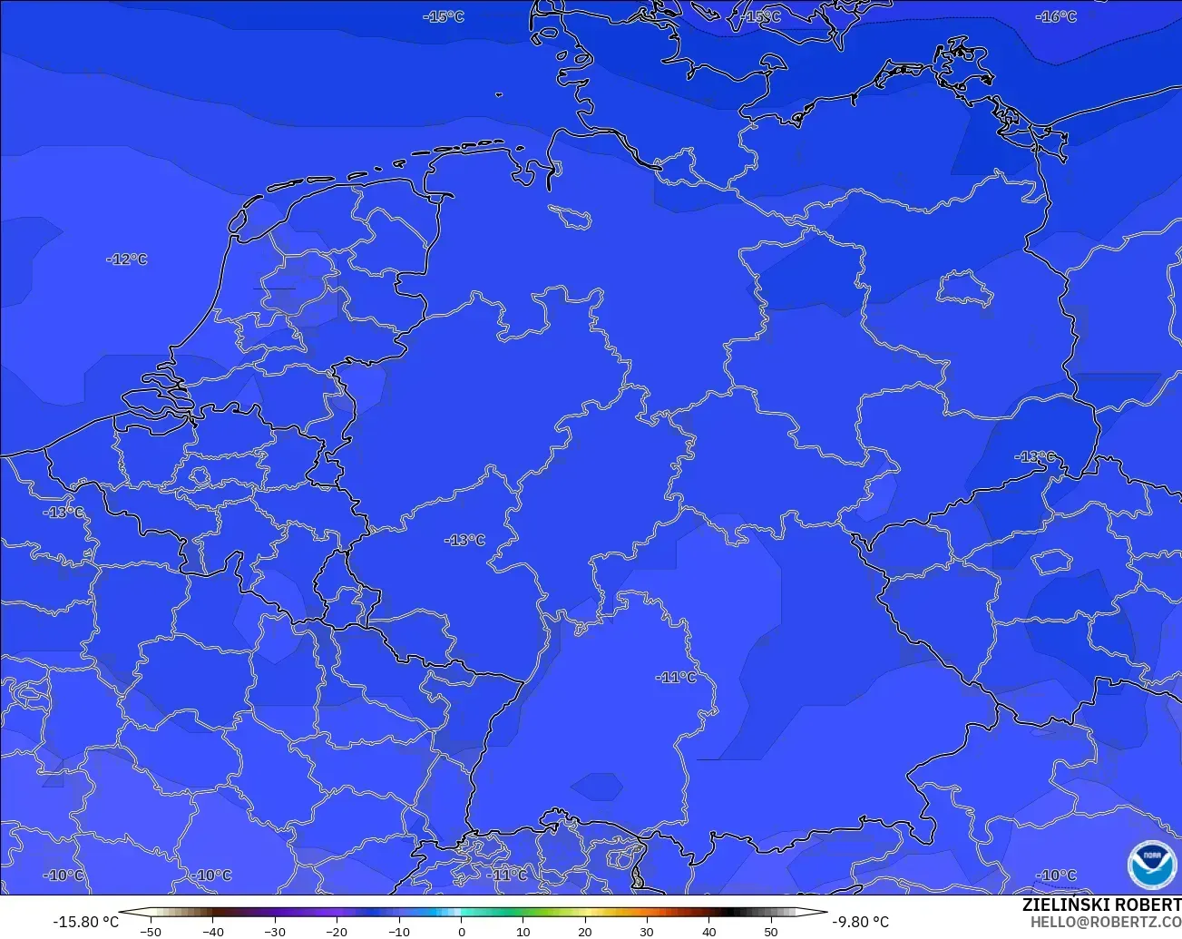 GFS modelo - Alemania, Temperatura a 500 hPa