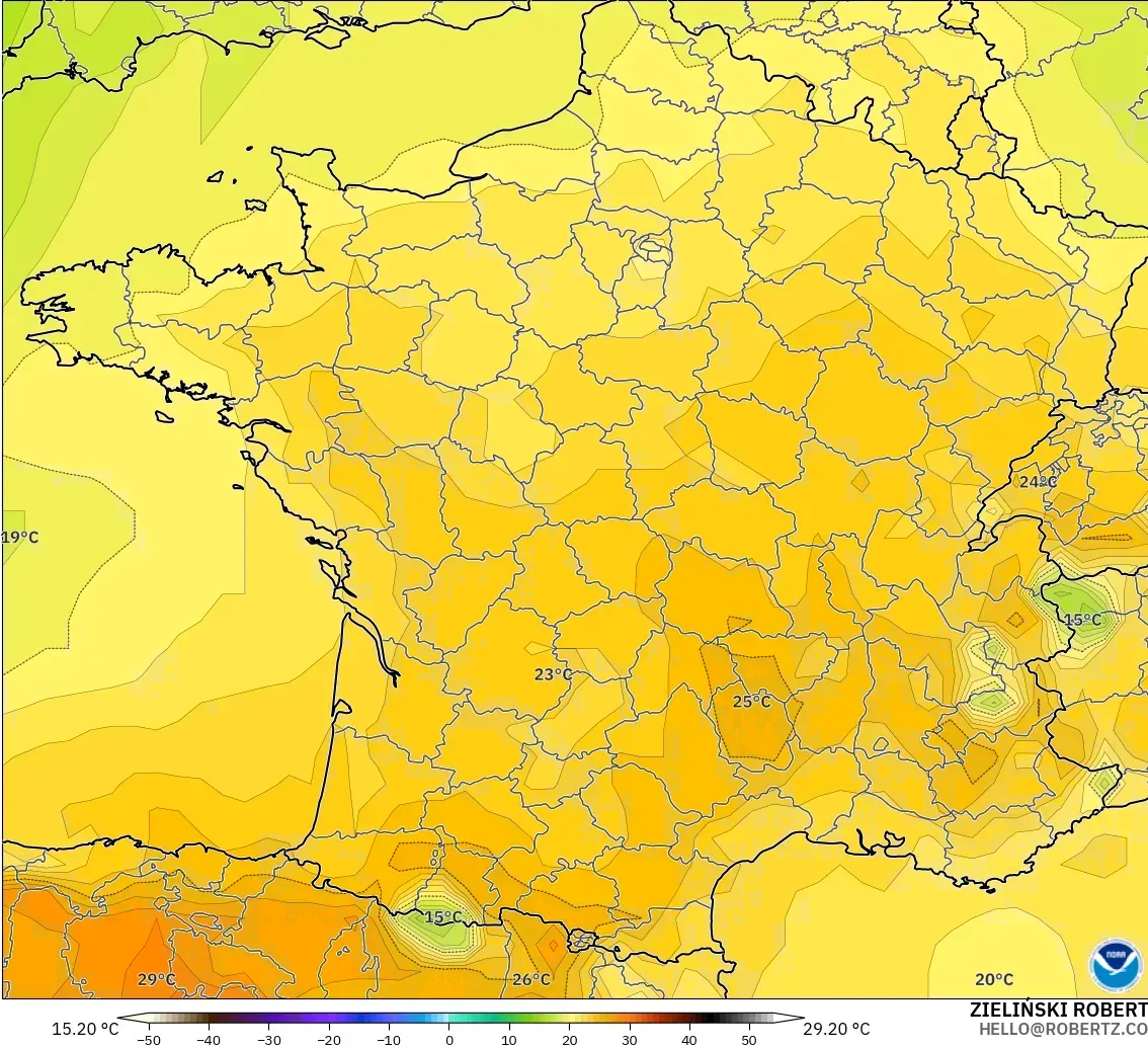 GFS modelo - Francia, Temperatura a 850 hPa