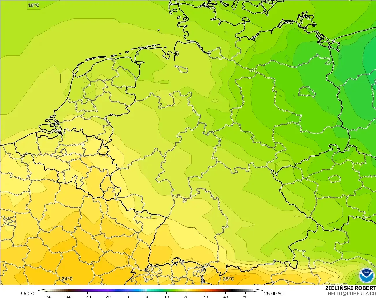 GFS modelo - Alemania, Temperatura a 850 hPa