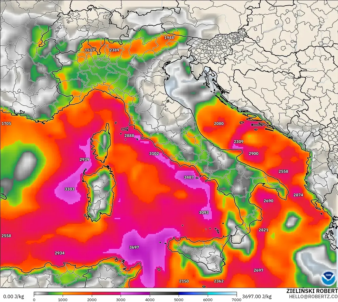 GFS modelo - Italia, CAPE