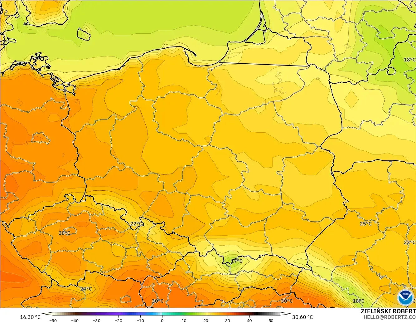 GFS modelo - Polonia, Temperatura a 2 m