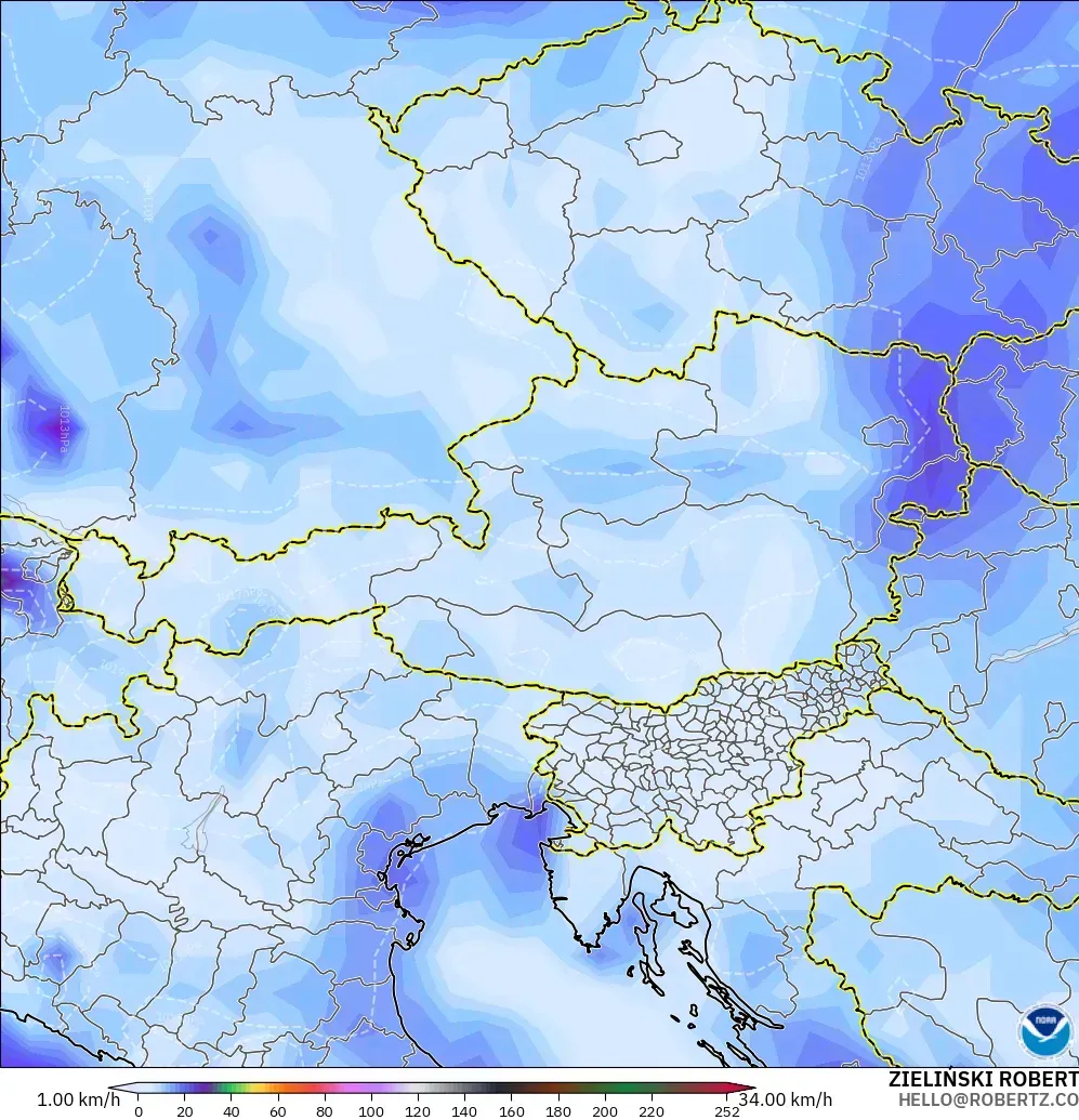 GFS modelo - Austria, Ráfagas de Viento Máximas
