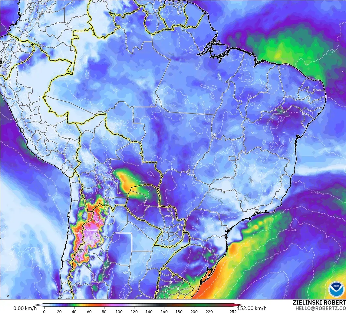 GFS modelo - Brasil, Ráfagas de Viento Máximas