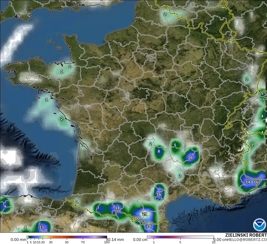 GFS modelo - Francia, Precipitación, nubes y presión