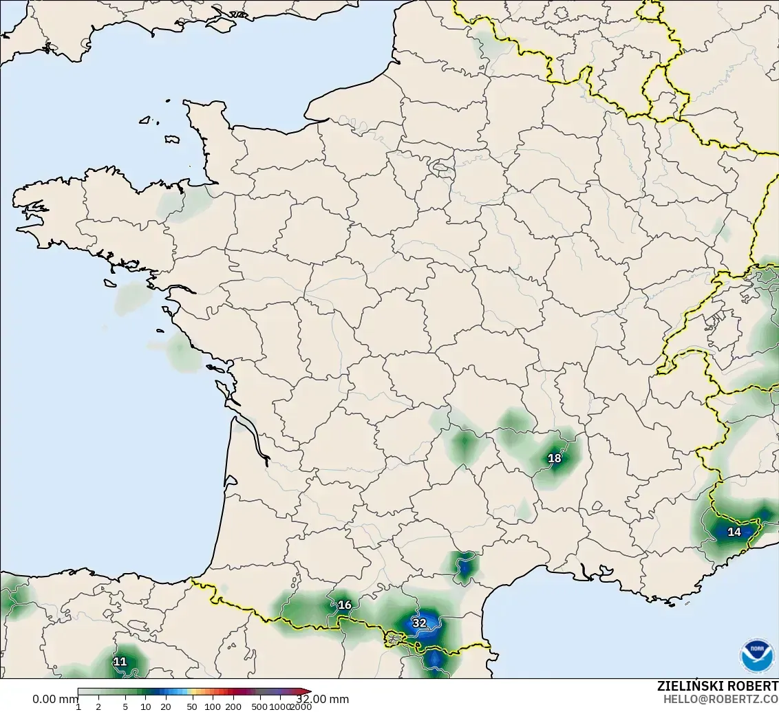 GFS modelo - Francia, Acumulación de precipitación