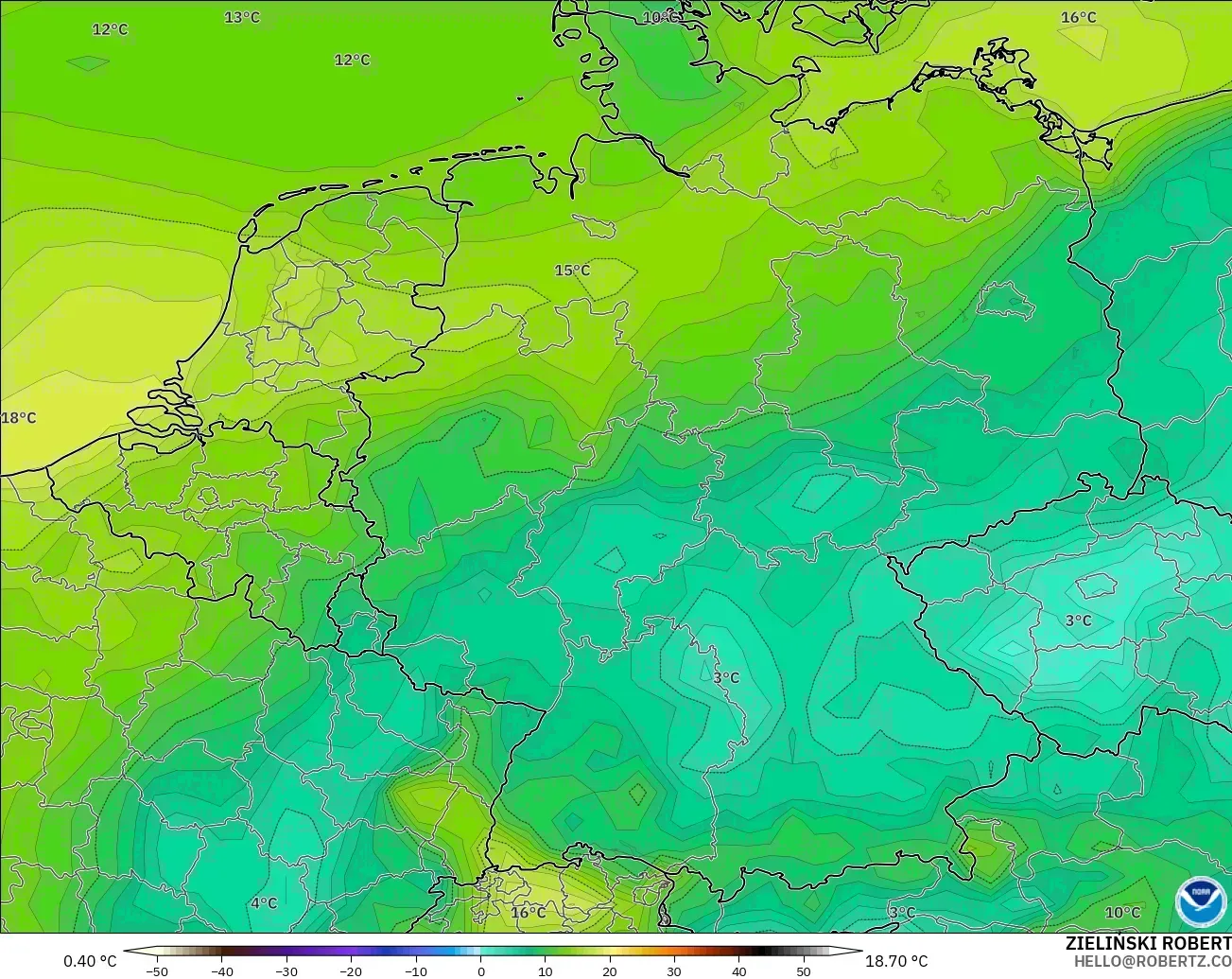 GFS modelo - Alemania, Punto de rocío a 2 m