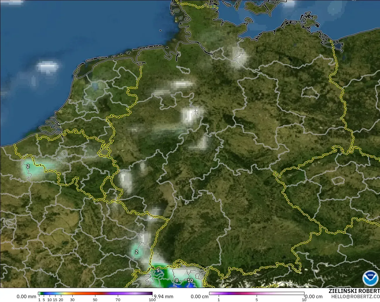 GFS modelo - Alemania, Precipitación, nubes y presión