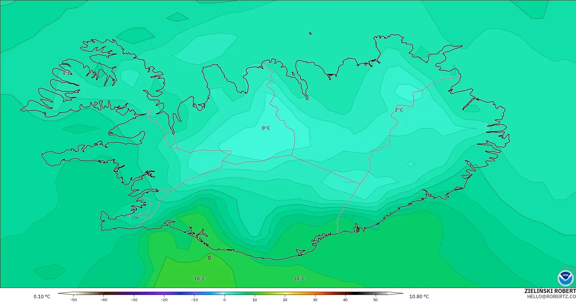 GFS modelo - Islandia, Punto de rocío a 2 m