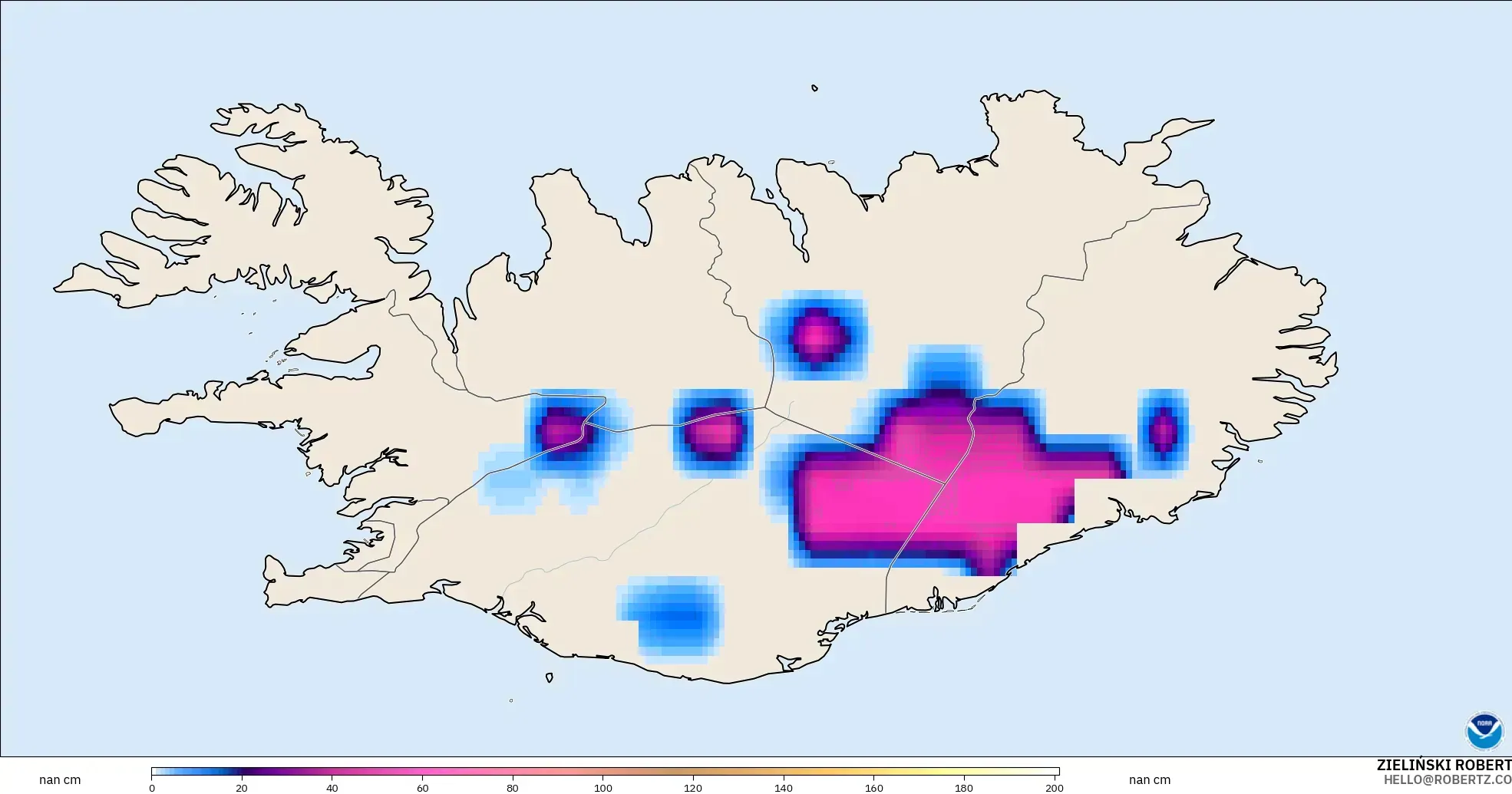 GFS modelo - Islandia, Profundidad de nieve