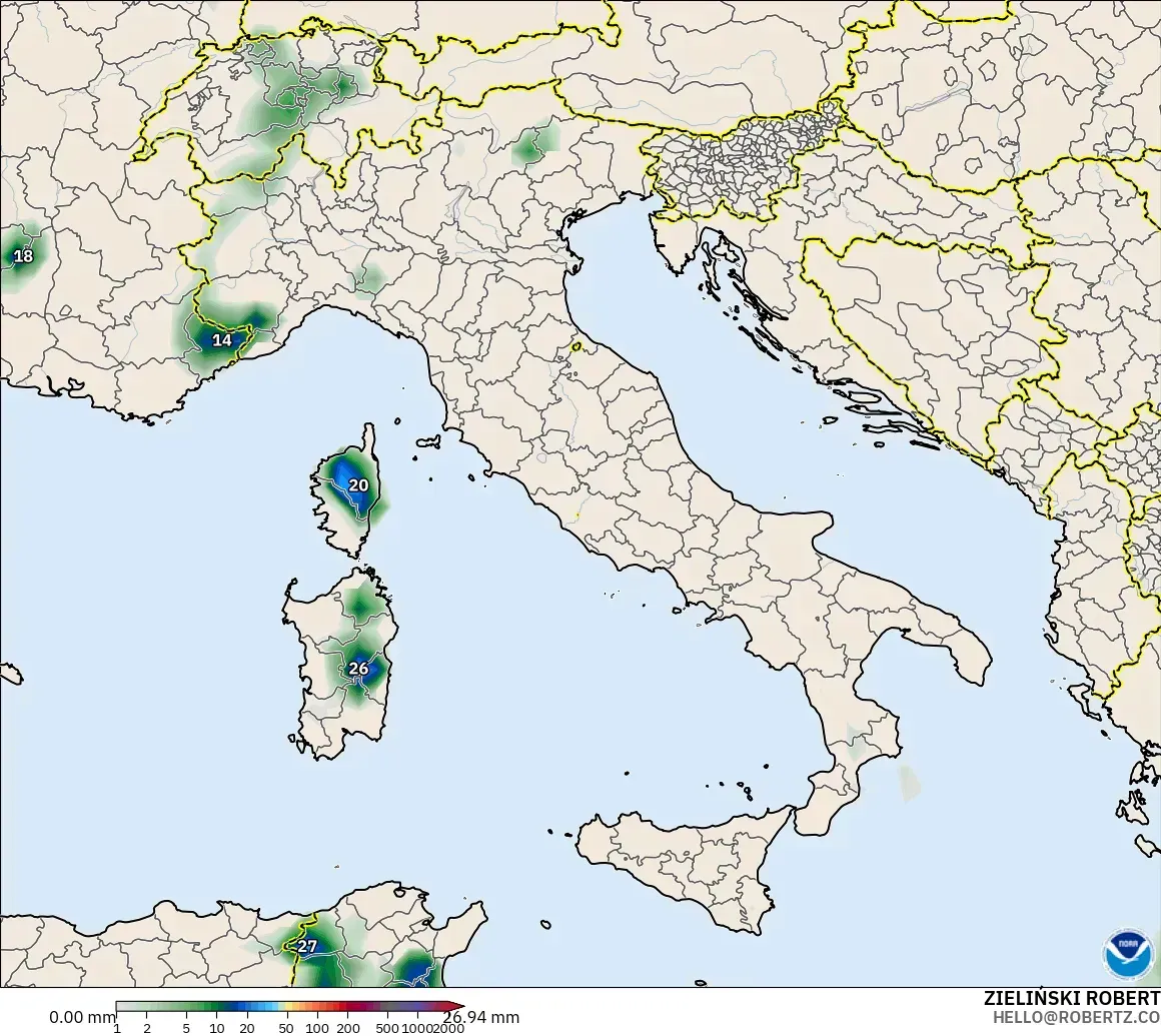 GFS modelo - Italia, Acumulación de precipitación