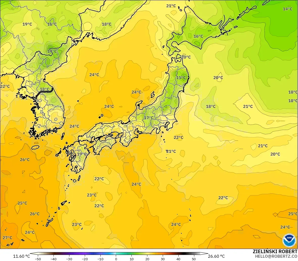 GFS modelo - Japón, Punto de rocío a 2 m