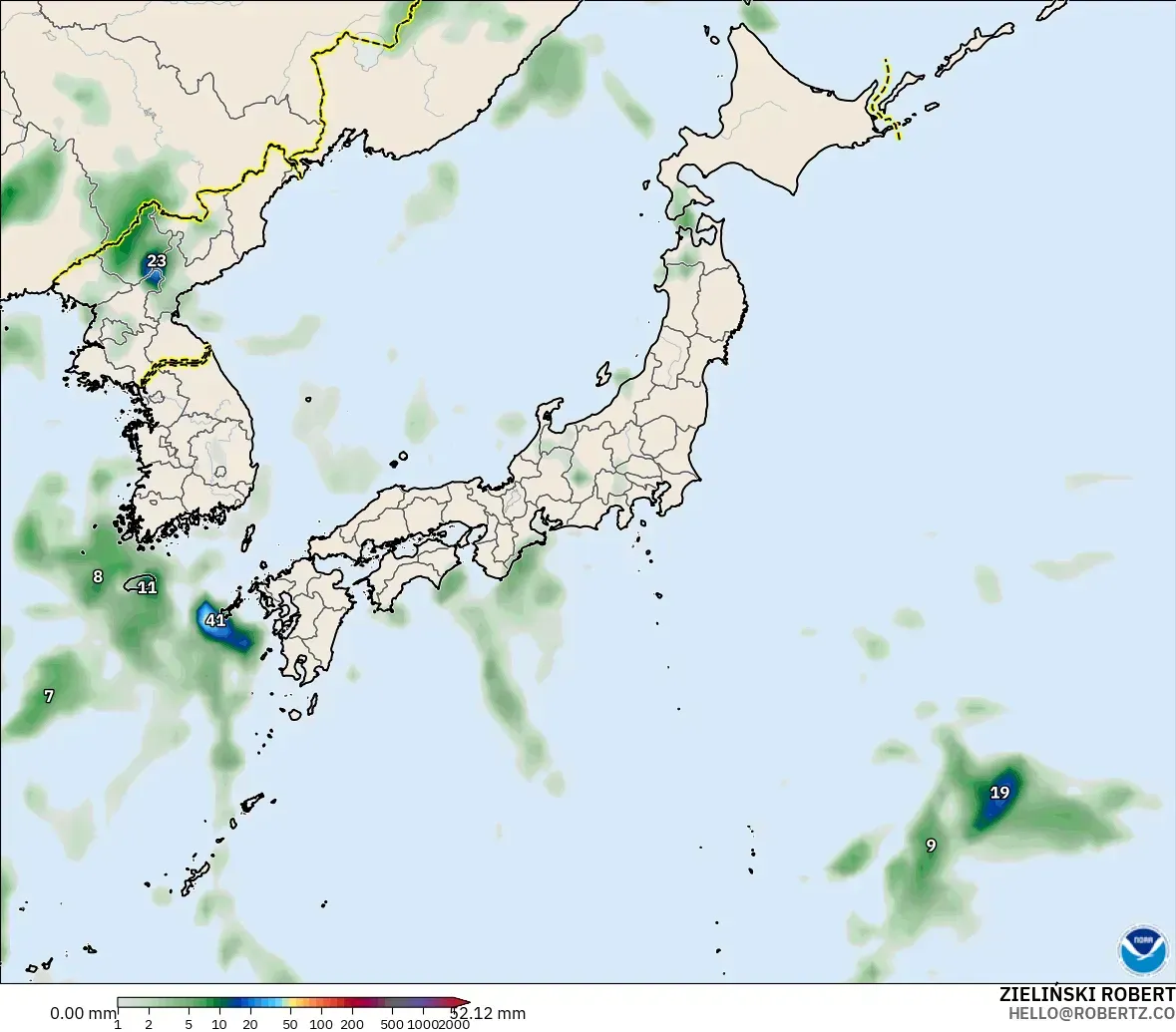 GFS modelo - Japón, Acumulación de precipitación