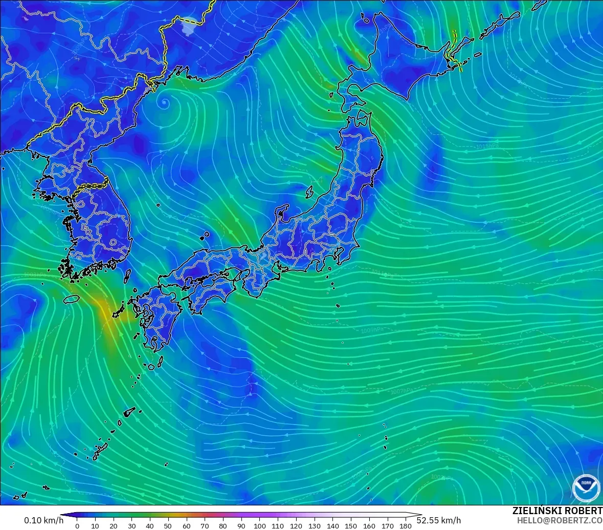 GFS modelo - Japón, Viento a 10 m