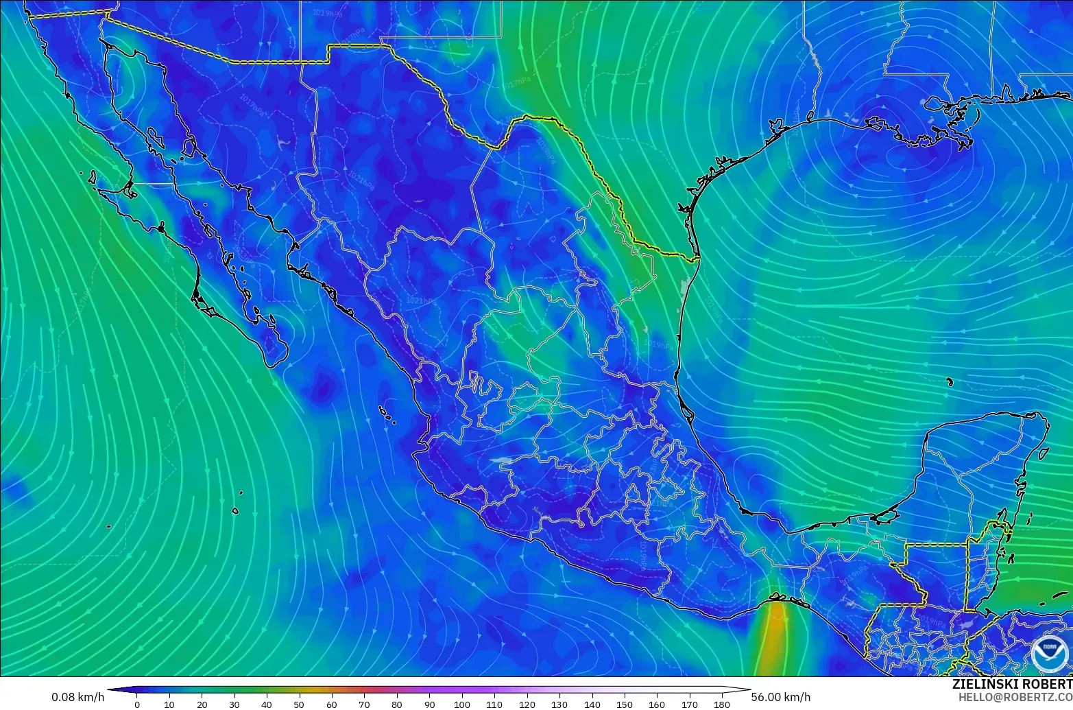 GFS modelo - México, Viento a 10 m