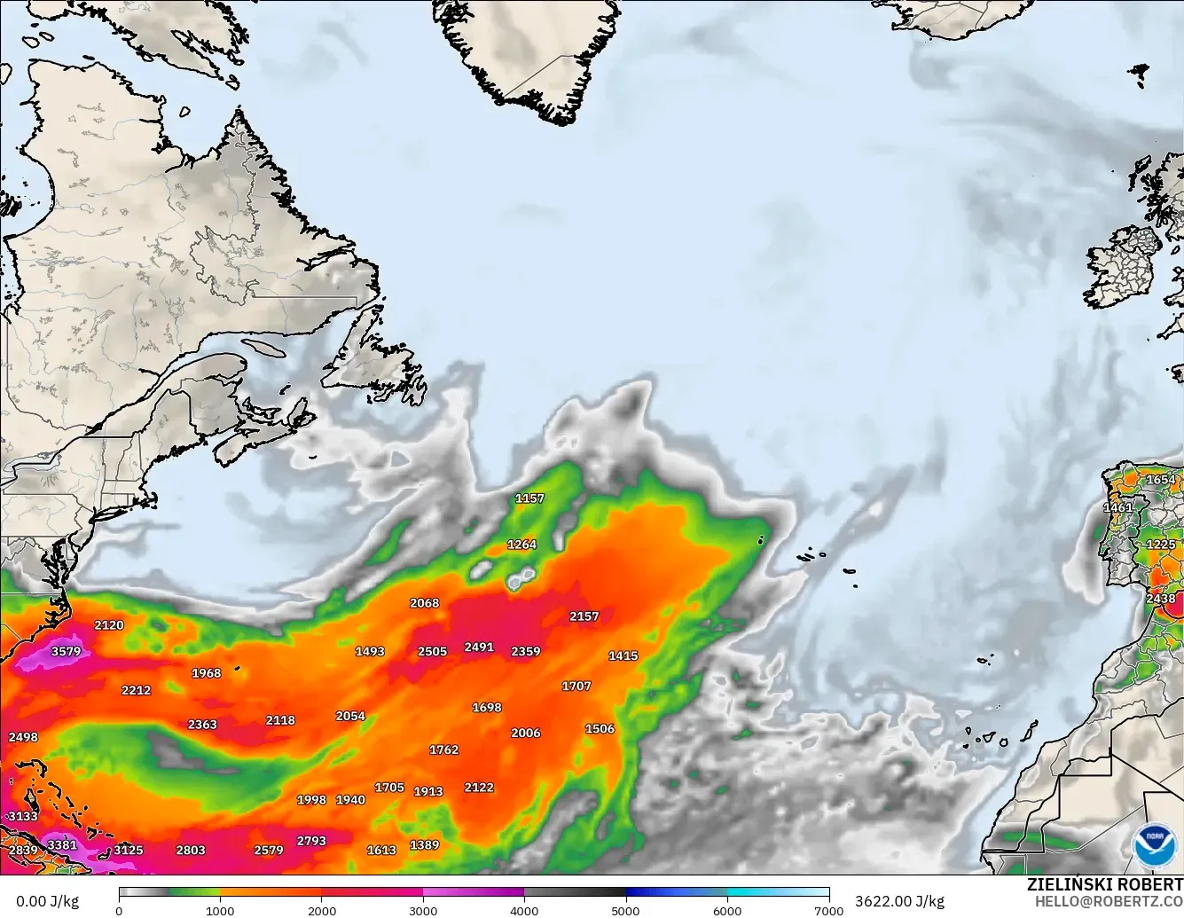 GFS modelo - Norte Atlántico, CAPE