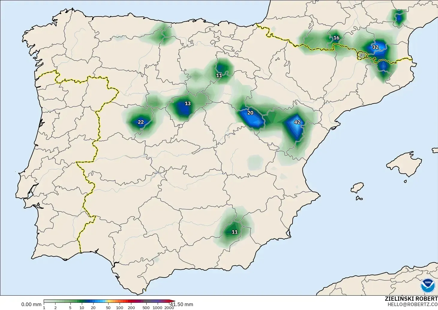 GFS modelo - España, Acumulación de precipitación