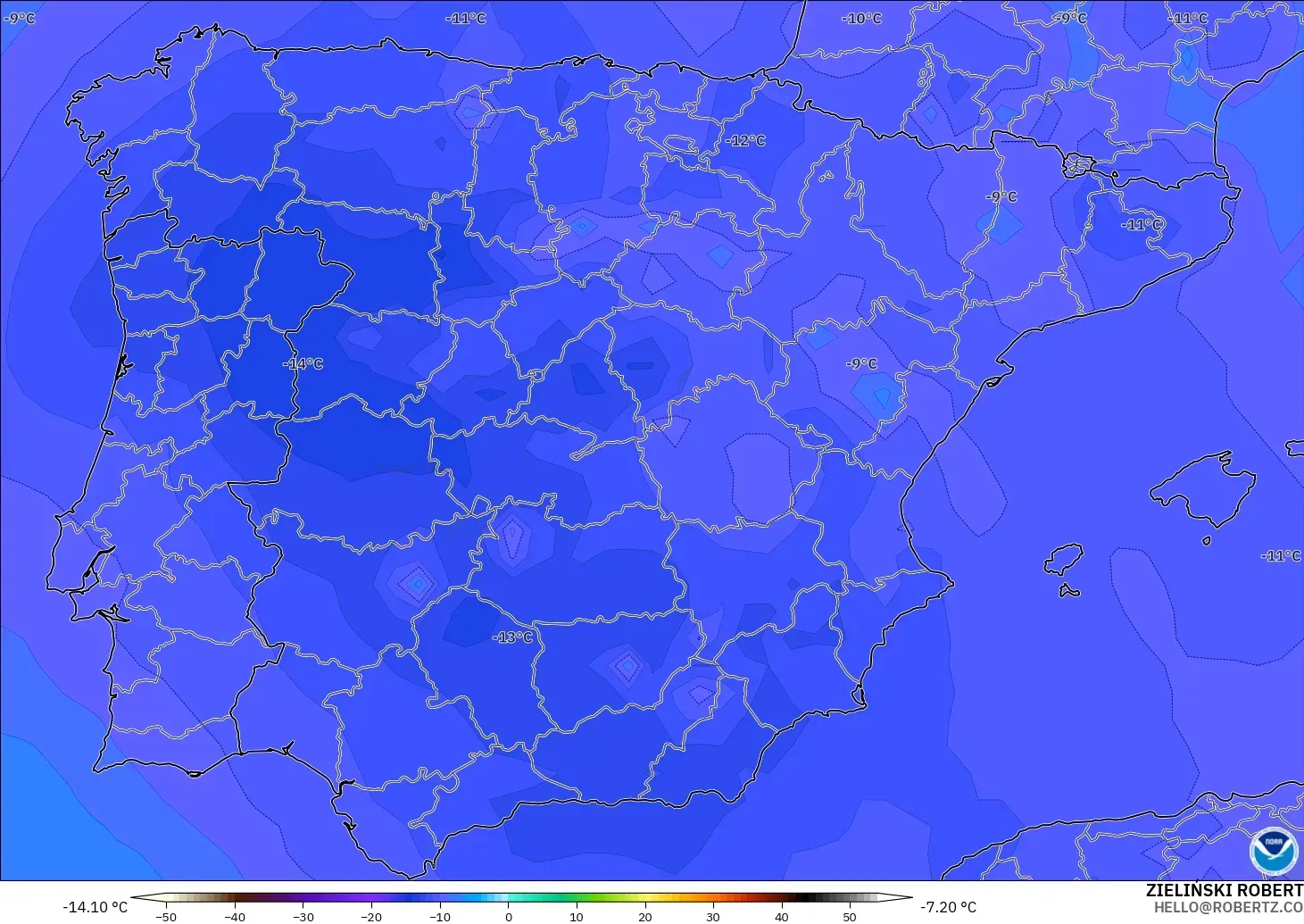 GFS modelo - España, Temperatura a 500 hPa