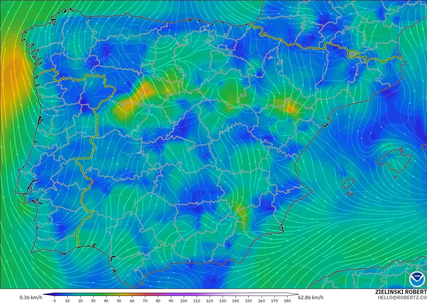 GFS modelo - España, Viento a 10 m