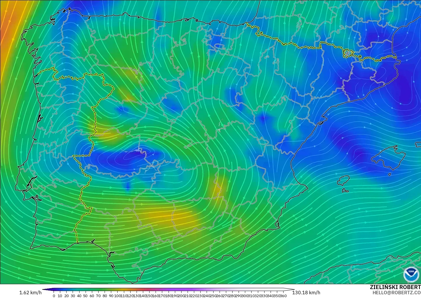GFS modelo - España, Viento a 300 hPa (corriente en chorro)
