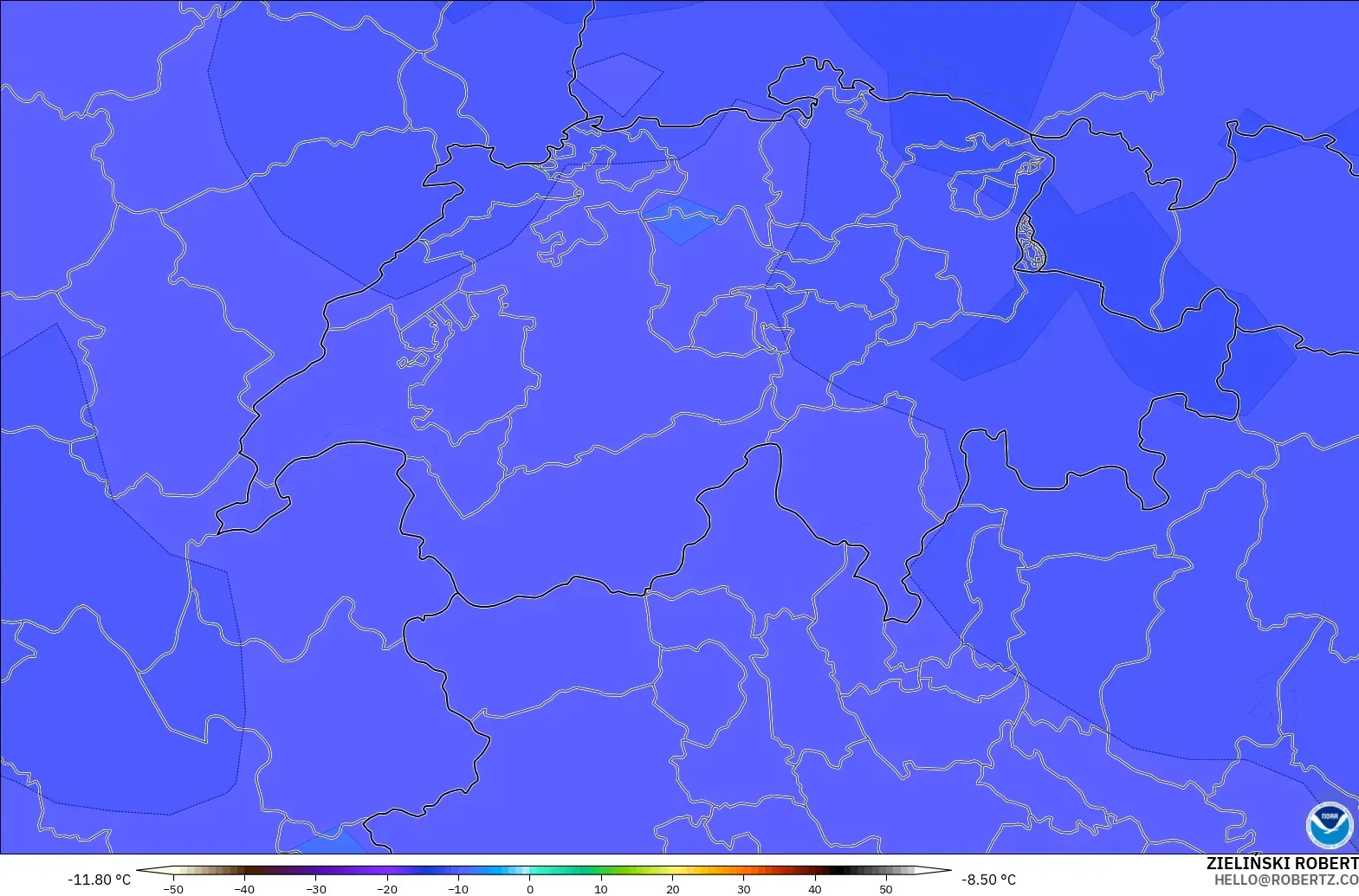 GFS modelo - Suiza, Temperatura a 500 hPa