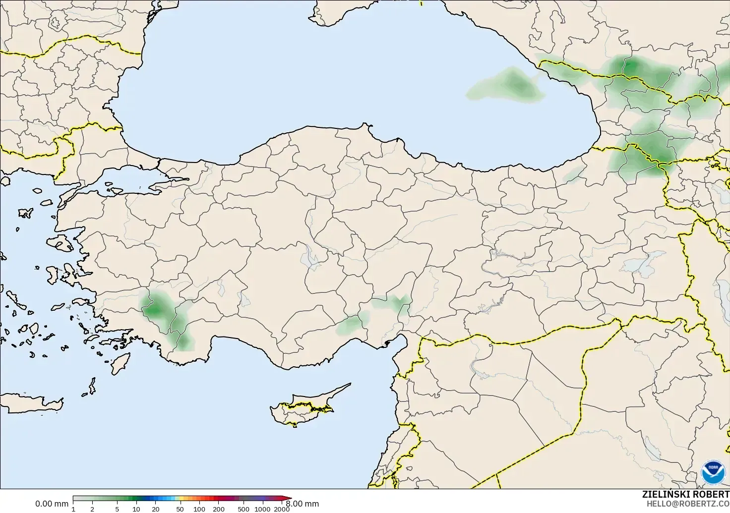GFS modelo - Turquía, Acumulación de precipitación