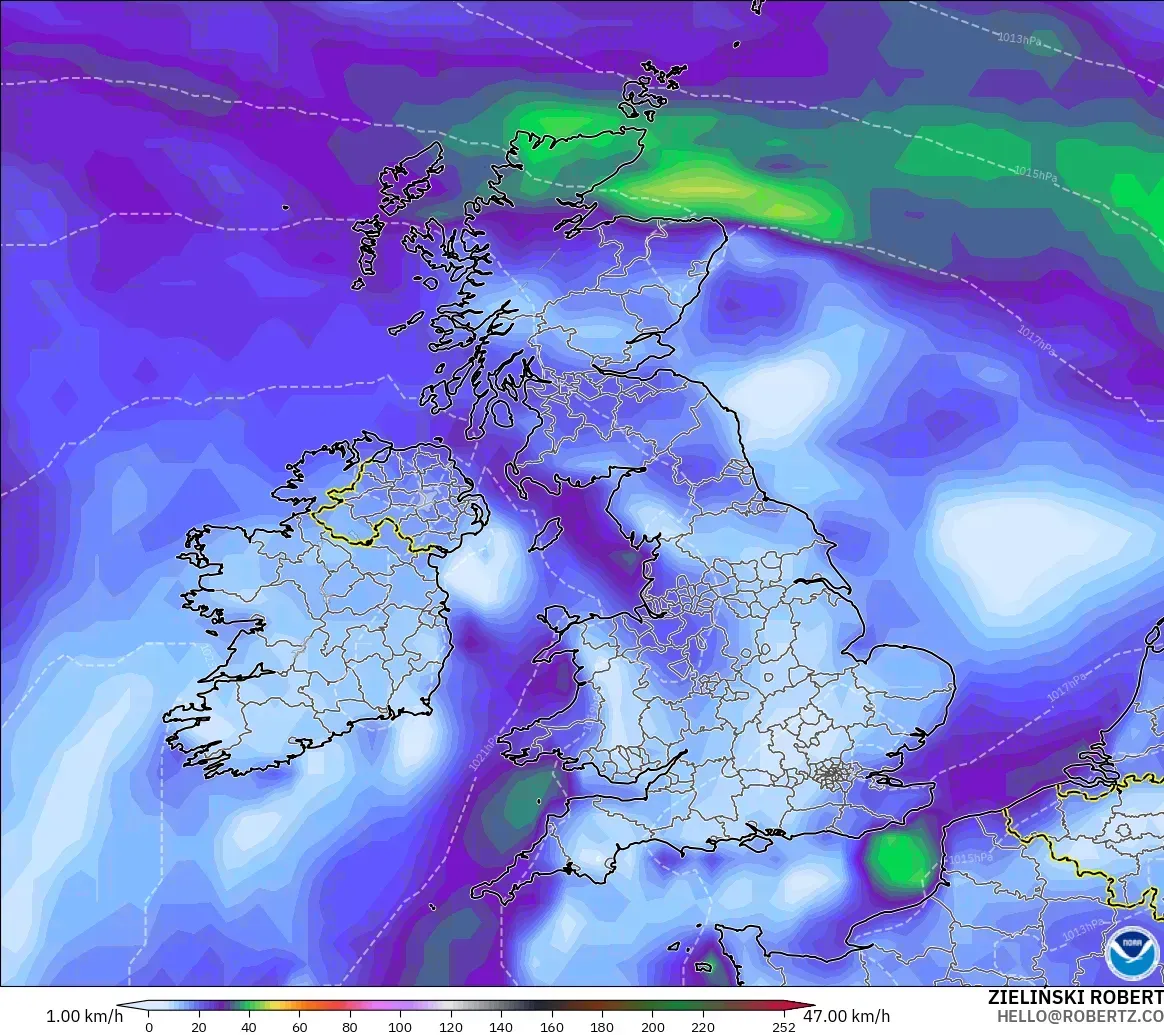 GFS modelo - Reino Unido, Ráfagas de Viento Máximas