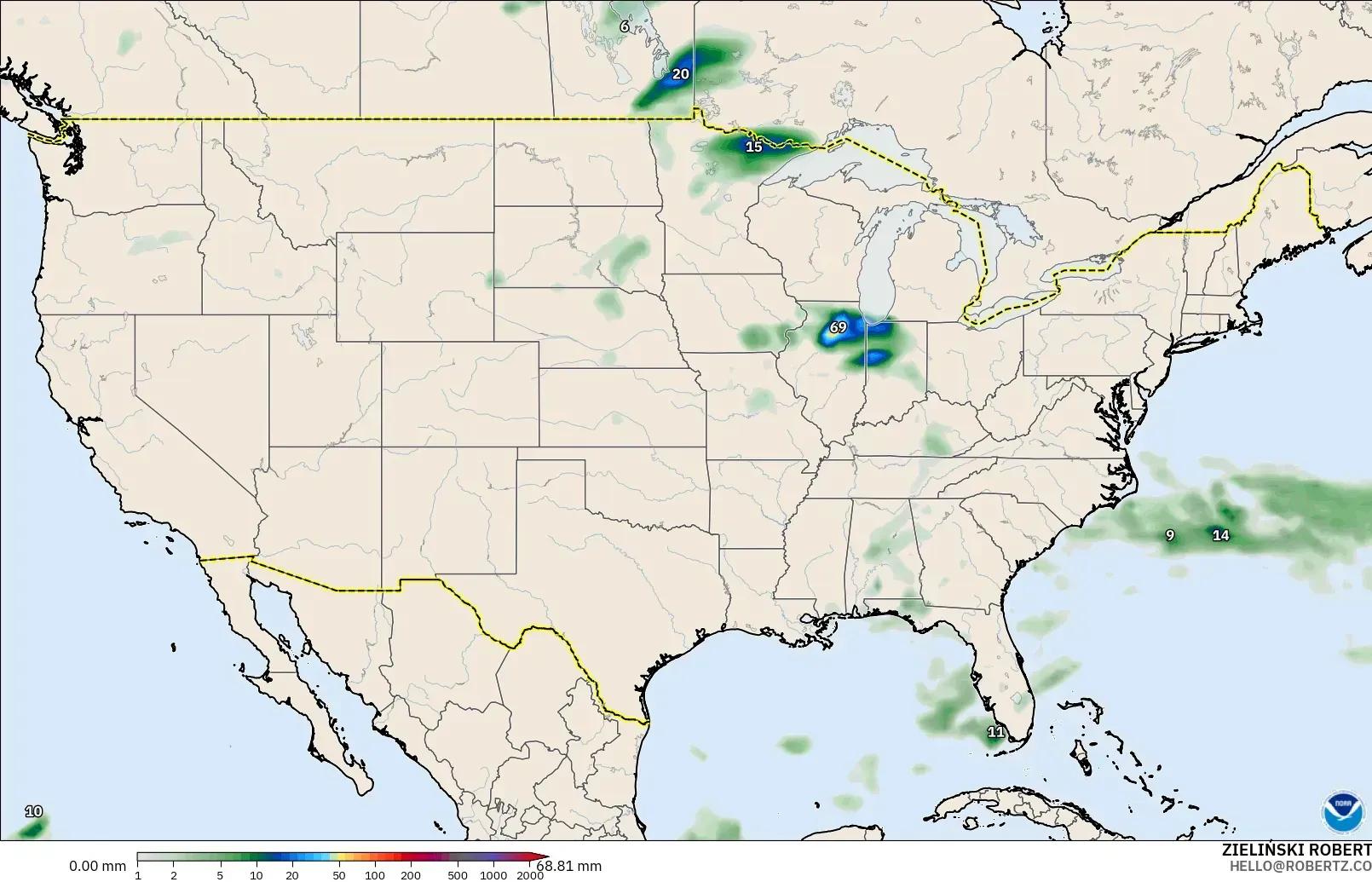 GFS modelo - Estados Unidos, Acumulación de precipitación