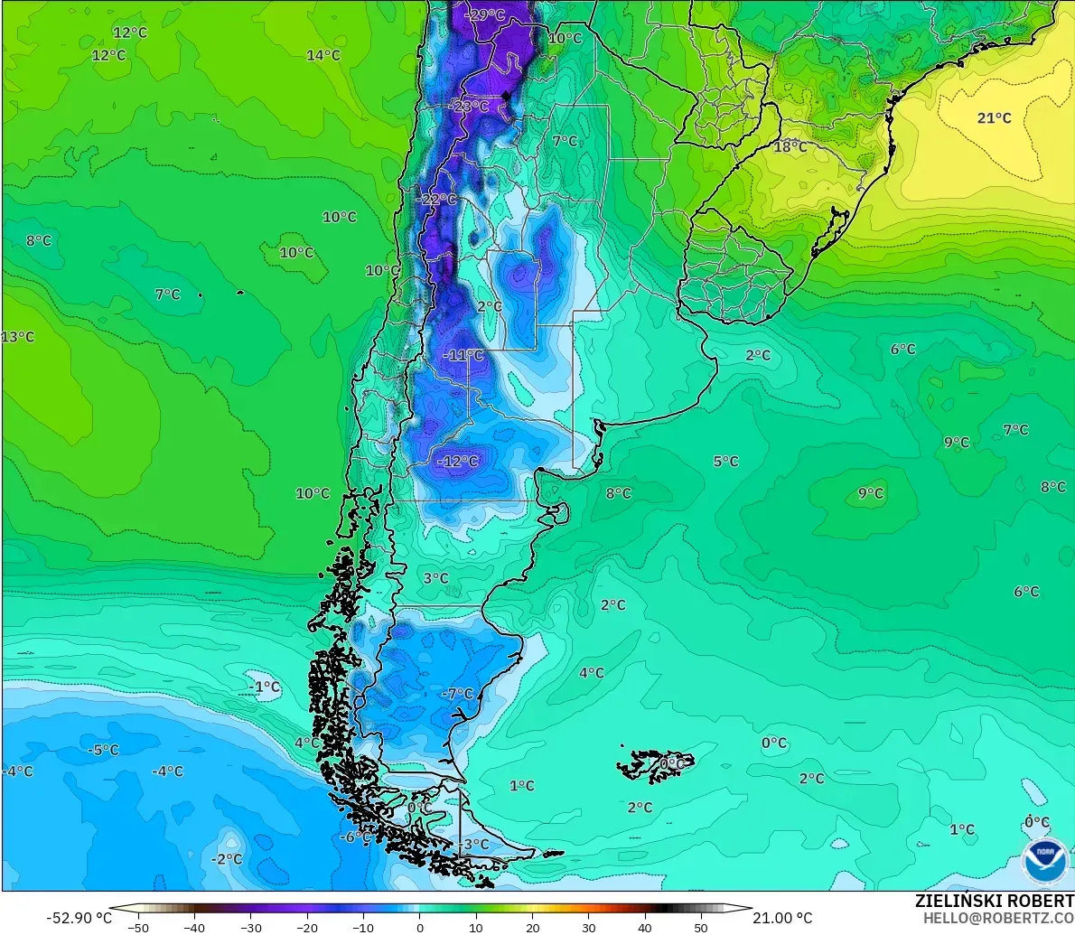 GFS modelo - Argentina, Punto de rocío a 2 m