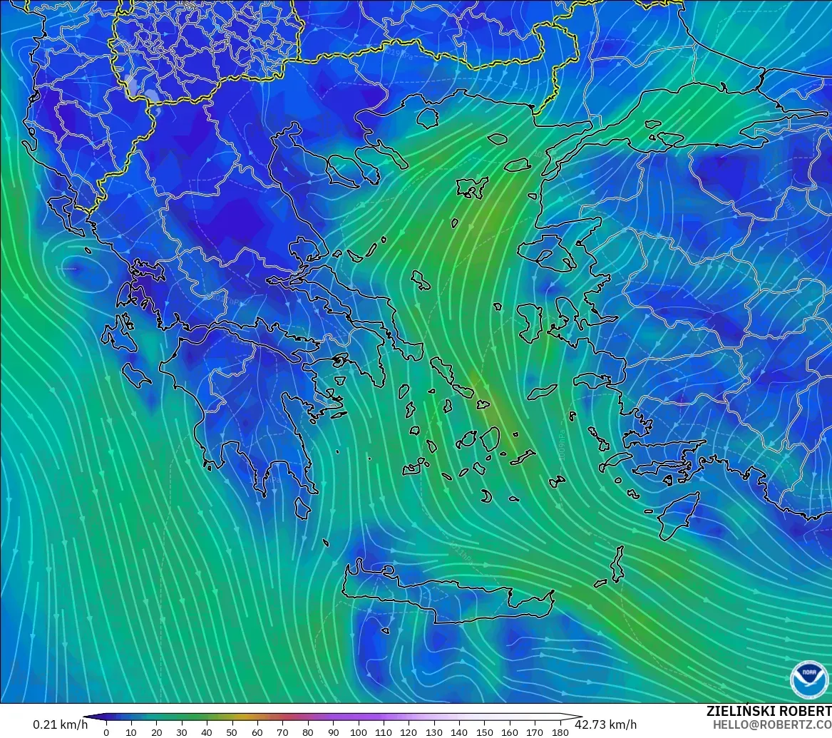 GFS modelo - Grecia, Viento a 10 m