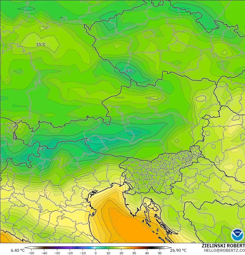 GFS modelo - Austria, Temperatura a 2 m