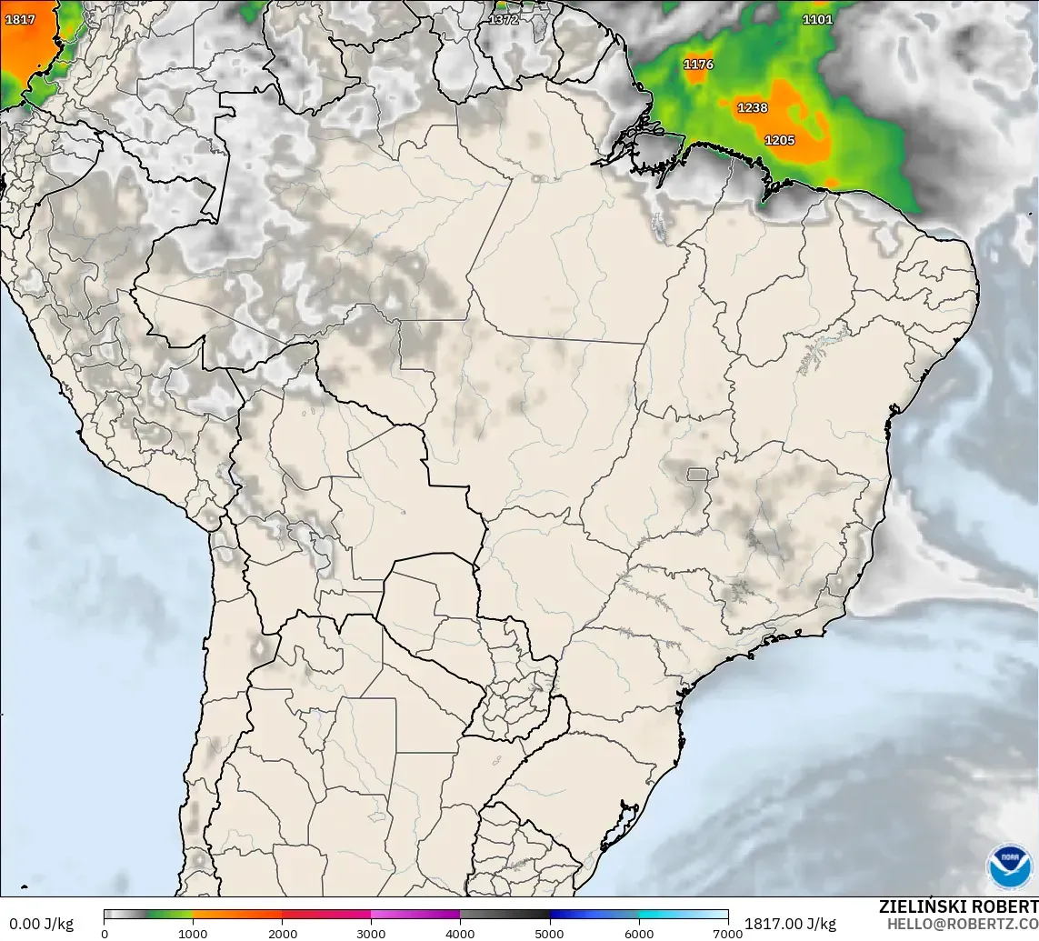 GFS modelo - Brasil, CAPE