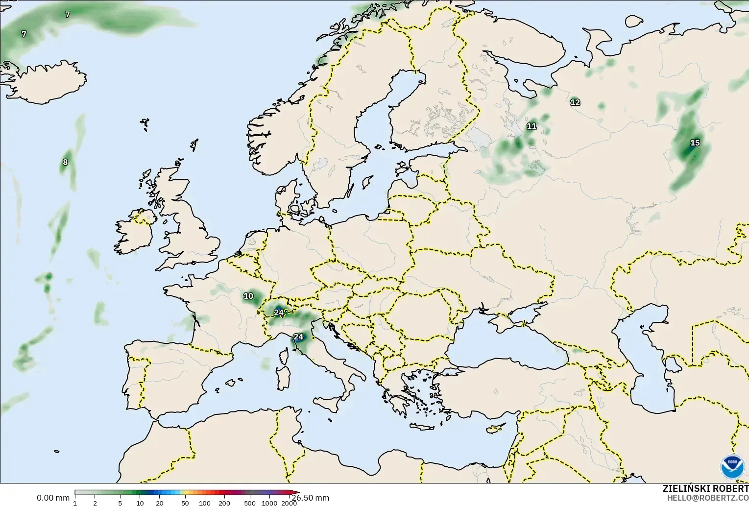 GFS modelo - Europa, Acumulación de precipitación