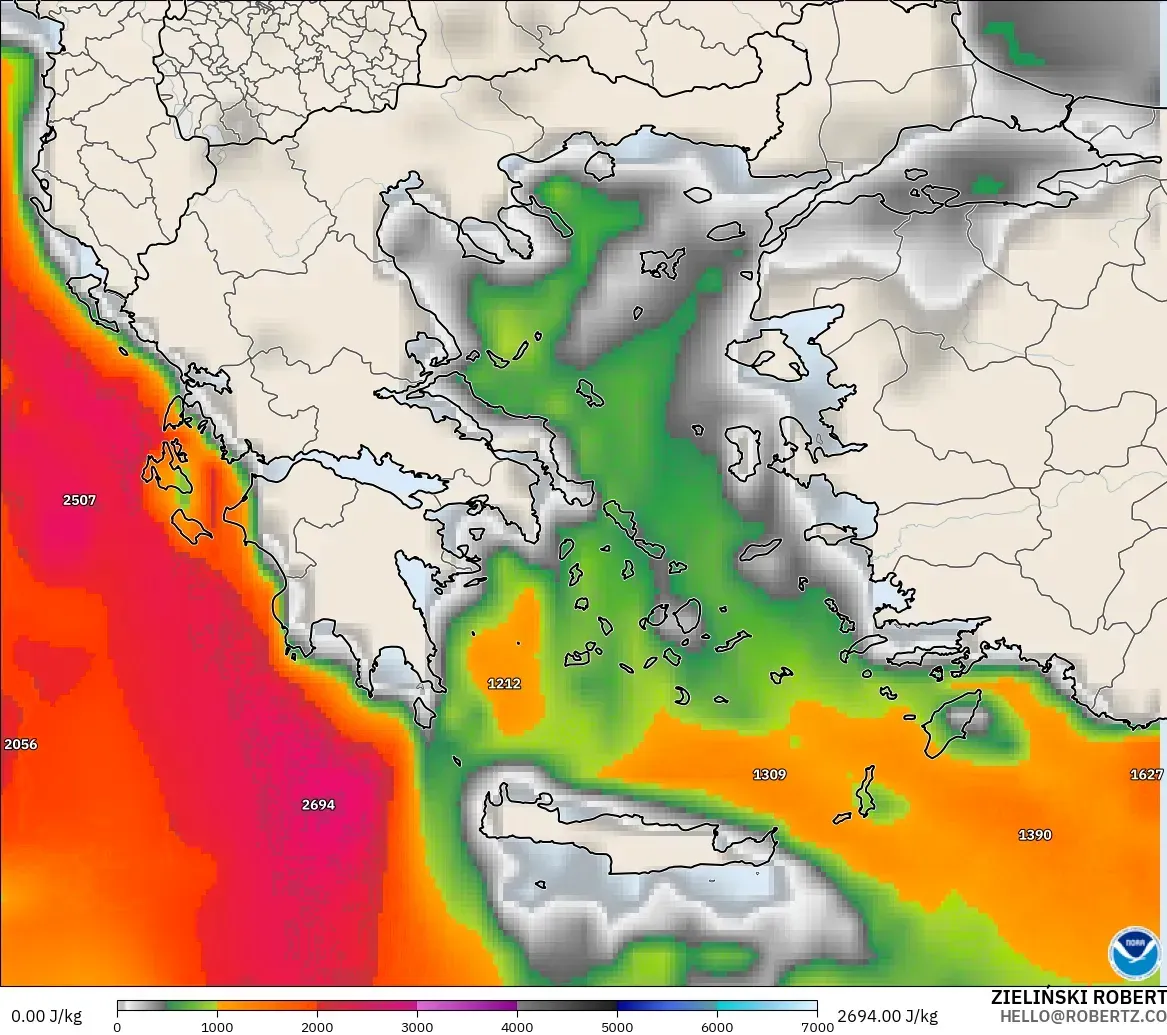 GFS modelo - Grecia, CAPE