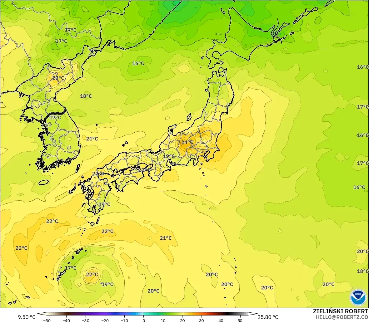 GFS modelo - Japón, Temperatura a 850 hPa