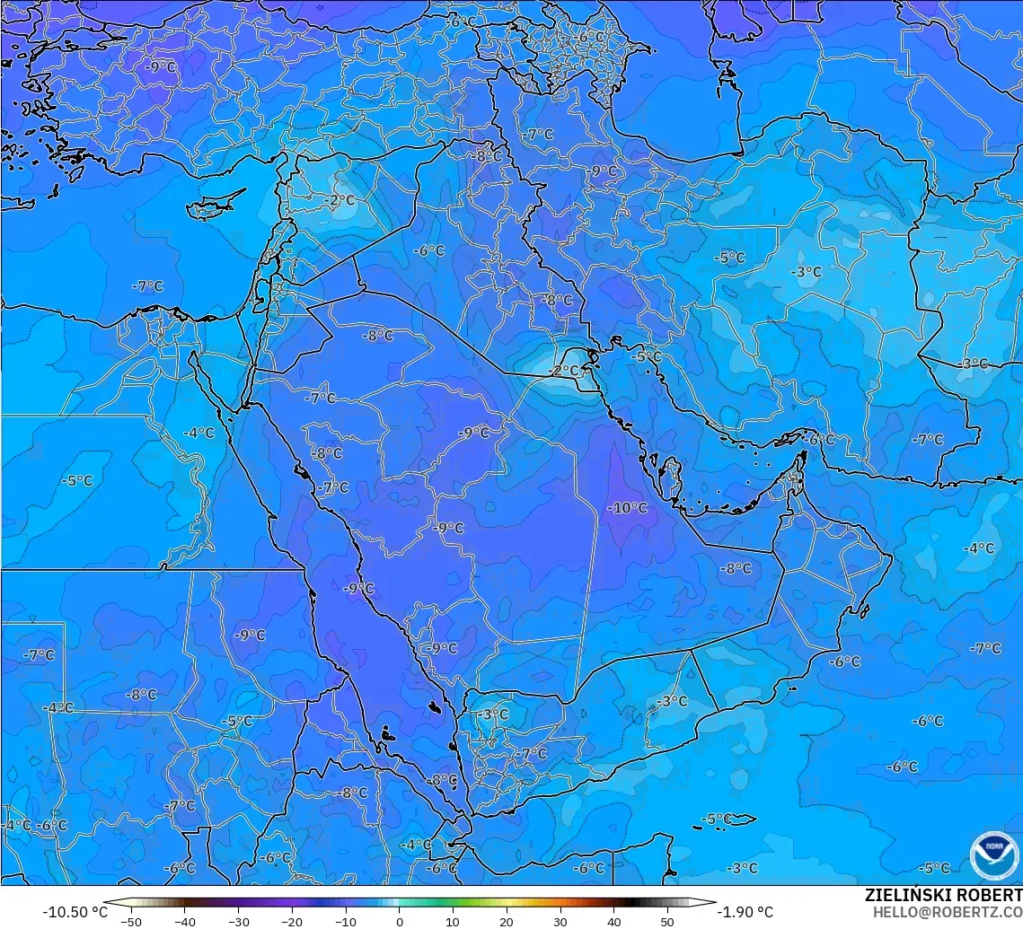 GFS modelo - Oriente Medio, Temperatura a 500 hPa