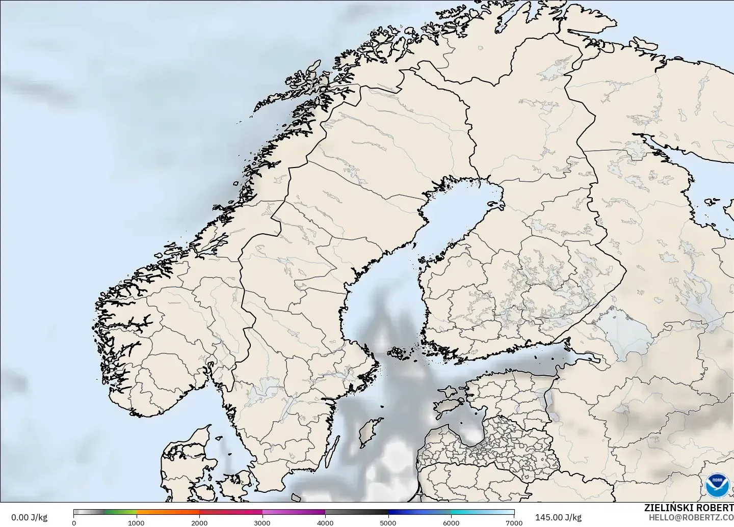 GFS modelo - Escandinavia, CAPE