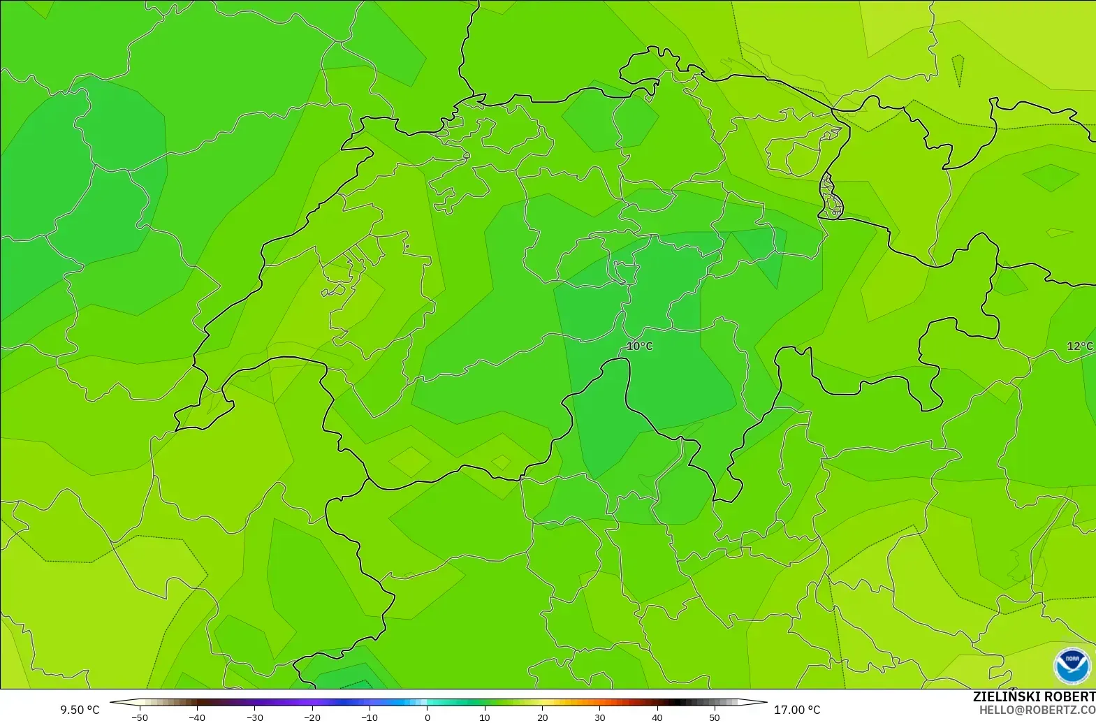 GFS modelo - Suiza, Temperatura a 850 hPa