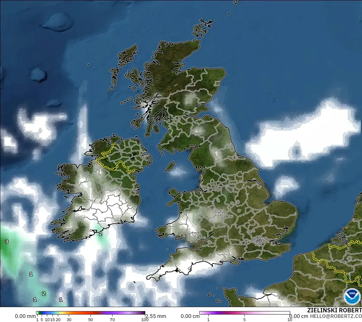 GFS modelo - Reino Unido, Precipitación, nubes y presión