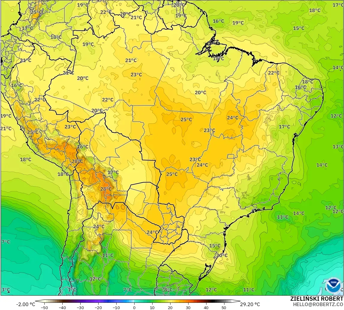 GFS modelo - Brasil, Temperatura a 850 hPa