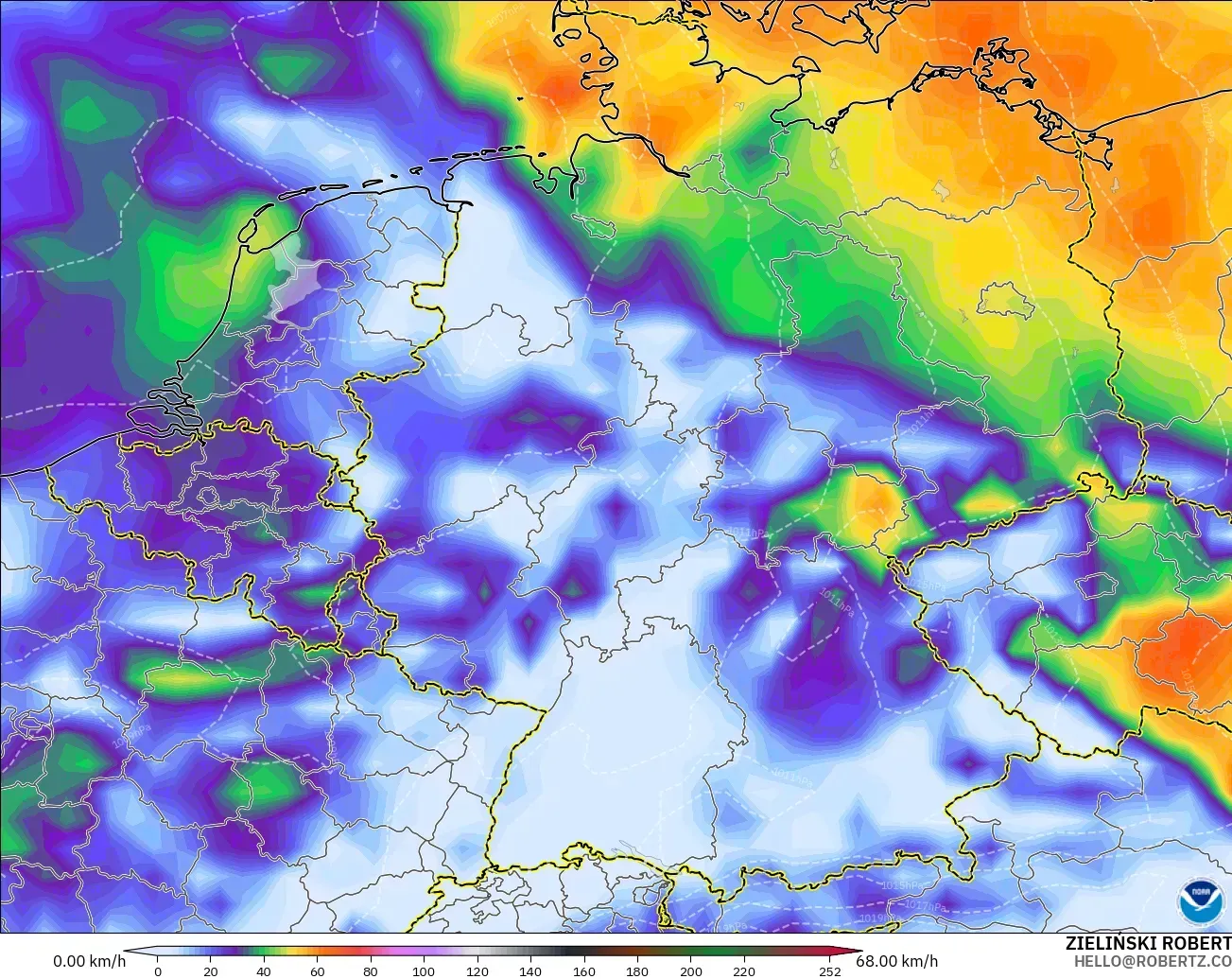 GFS modelo - Alemania, Ráfagas de viento