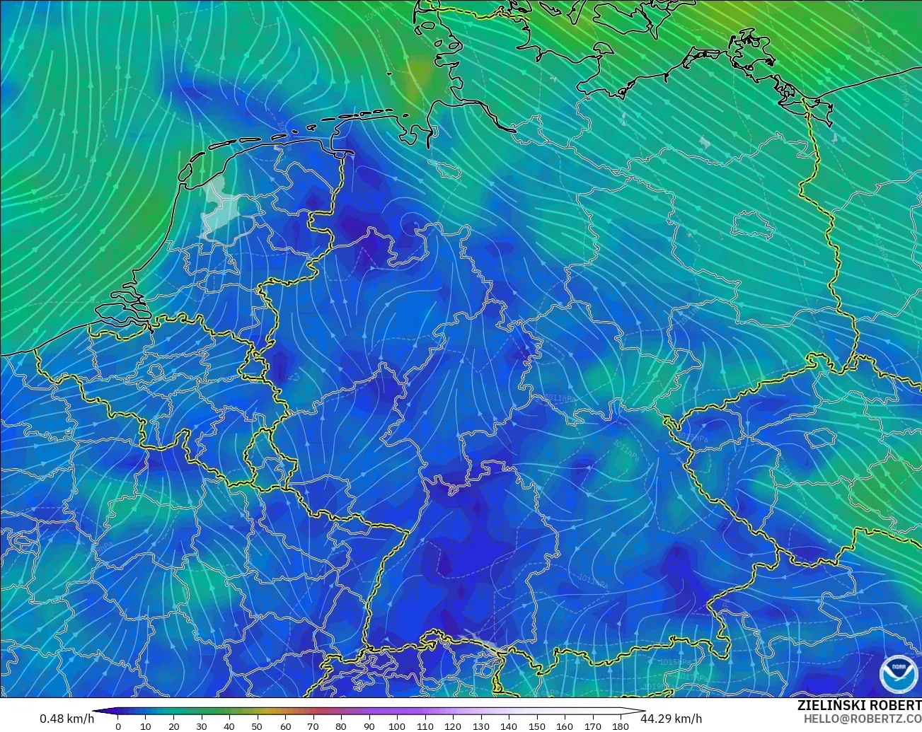 GFS modelo - Alemania, Viento a 10 m
