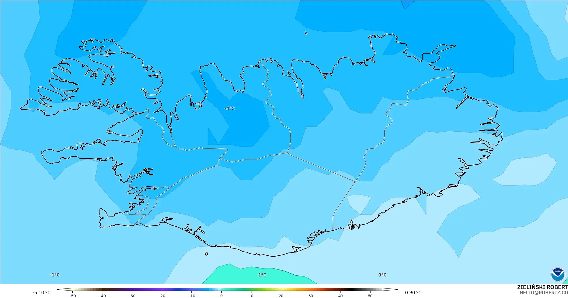GFS modelo - Islandia, Temperatura a 850 hPa
